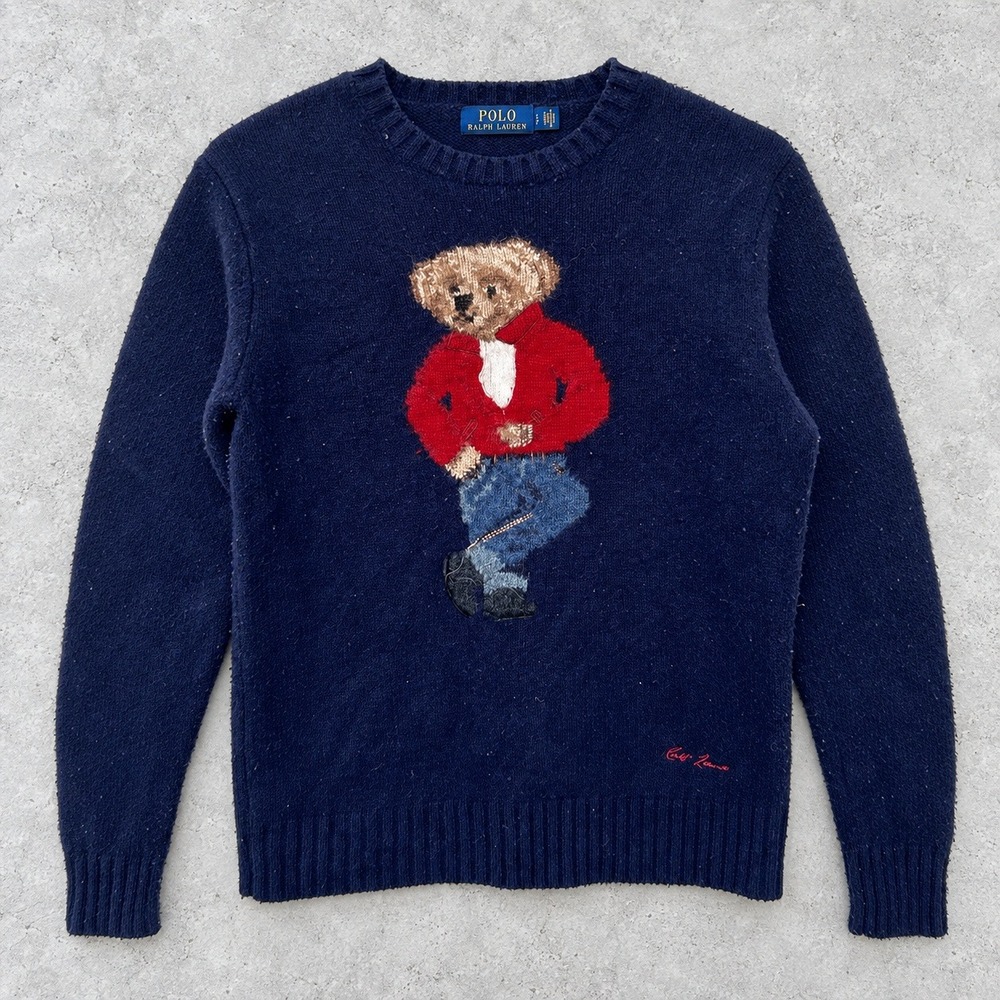 Polo Ralph Lauren Polo Bear Wool Cashmere Blend  Sweater Small Navy Blue Knit